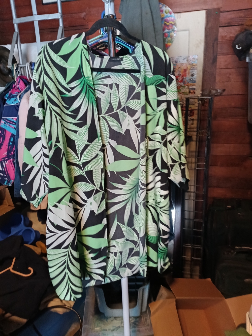 Papermoon Black Green Tropical Leaf Button-Down Shirt
